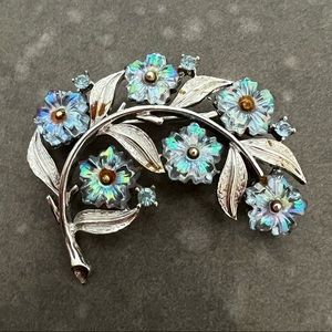 Vintage Coro Blue Floral Rhinestone Brooch